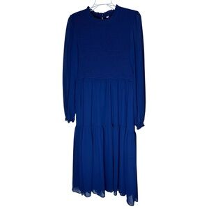 Smocked Tiered Long Sleeve Sheer Midi Dress Cottage Core Sz XL